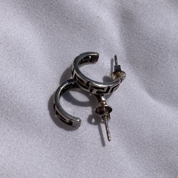 Sterling Silver Authentic Greek Key Earrings - Picture 3 of 4